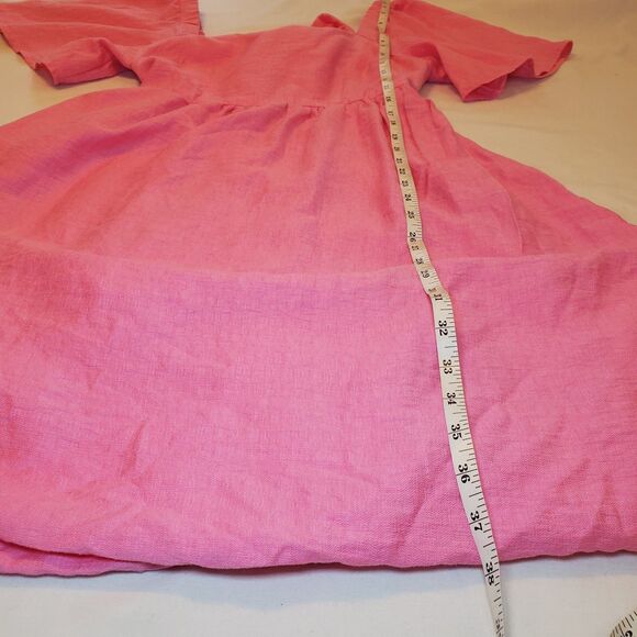 Womens Sz S Mini Prairie Dress Open Bow Back Balloon Hem Pink Summer Boho Party - Picture 7 of 9